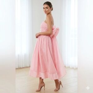 H&M ramie cotton bandeau midi dress removable straps pink BNWT